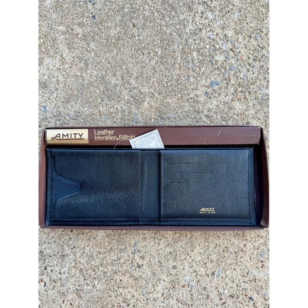 Vintage Amity Leather Identifier Billfold Black Pebbled Wallet Made in USA NIB